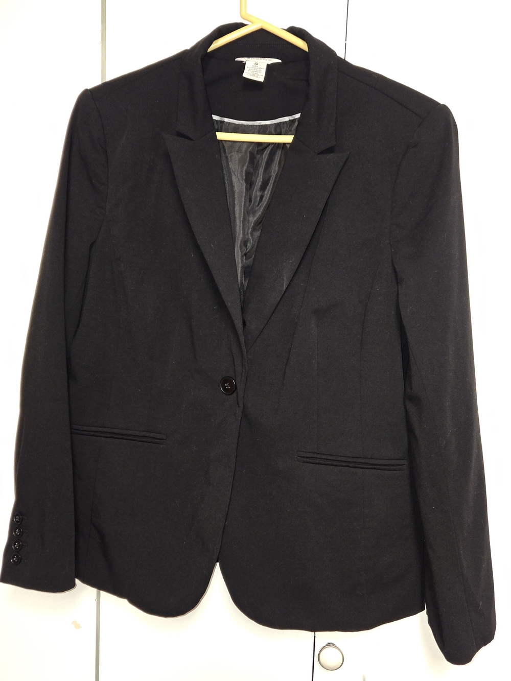 Liz Claiborne Black One-Button Career Blazer Jacket Size 12 Stretch